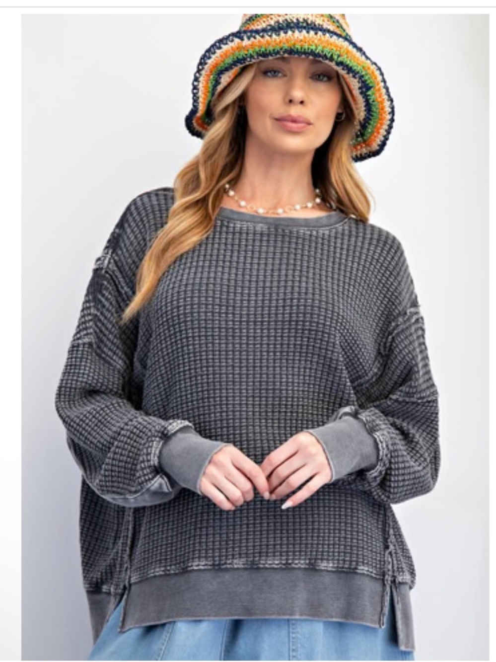Easel Charcoal Waffle Knit Shirt 1X
